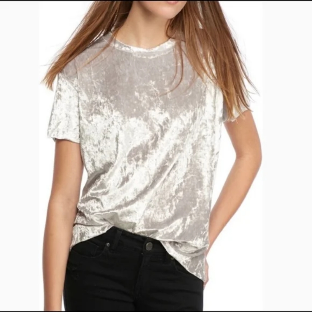 Polly & Esther Silver Faux Velvet Top